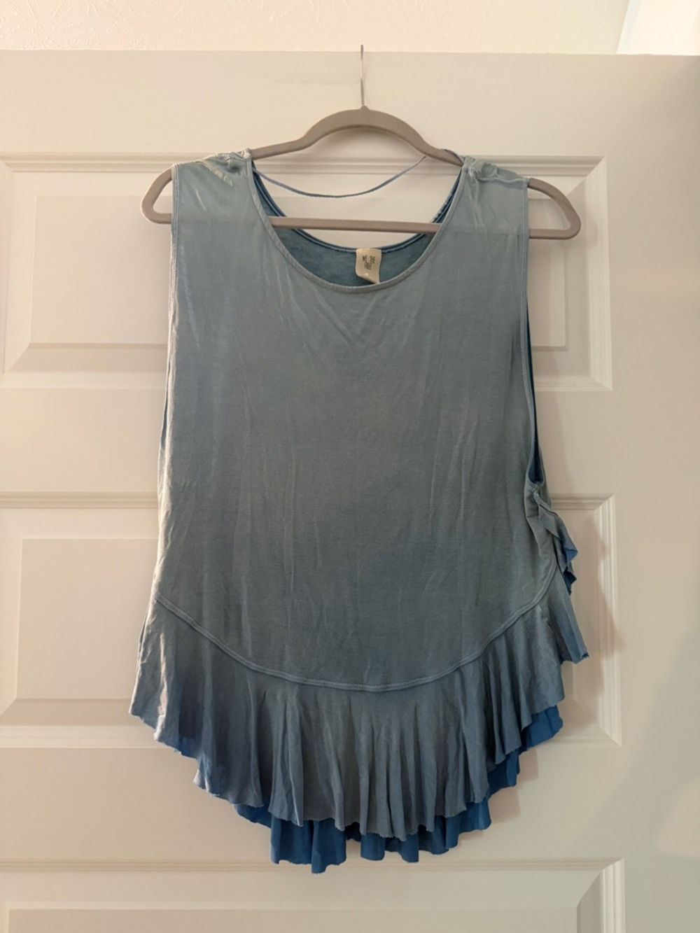 We The Free by Free People Wonen’s Layered Ruffle Tank Top - Dusty Blue - Medium